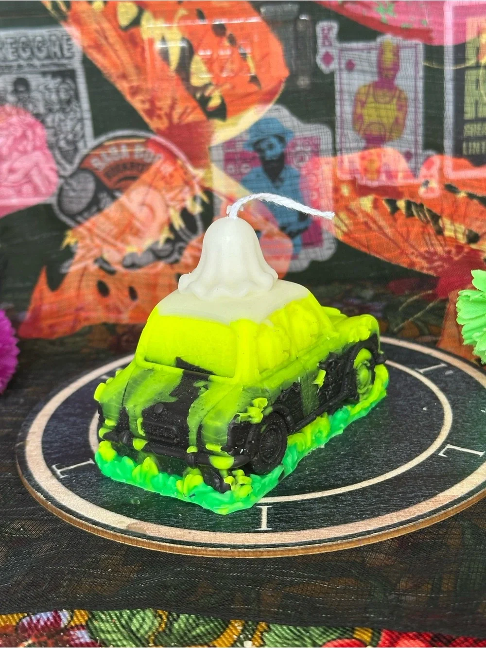 Neon Slime Boo Mobile Candle – Ghost & Pumpkin Halloween Car